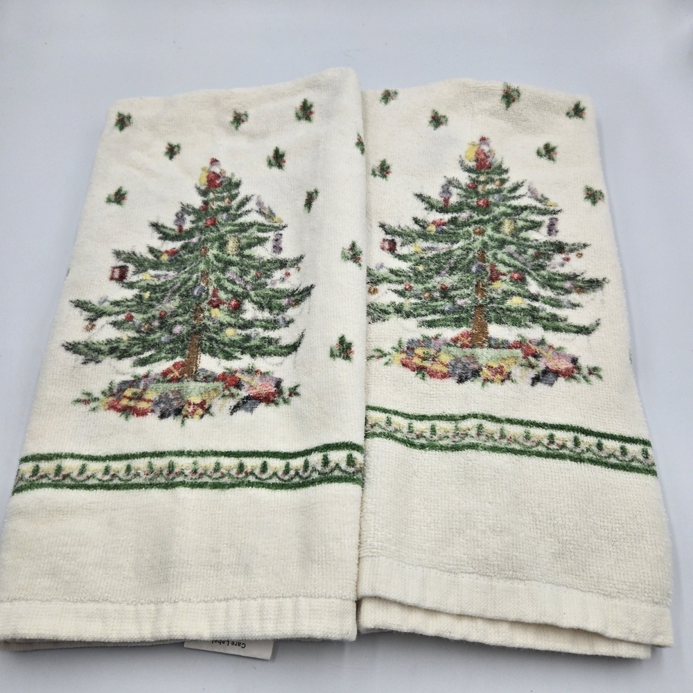 Vintage Spode Christmas Tree Kitchen Towel Set Of 2‎ Avanti Linens 100% Cotton